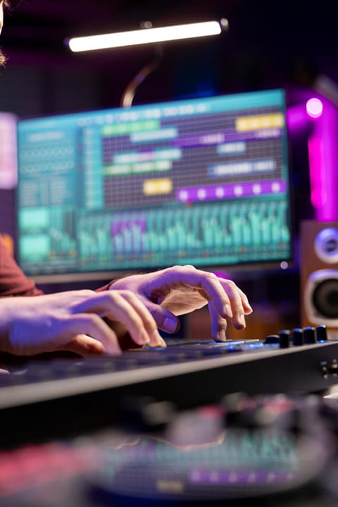 sound-engineer-working-with-soundboard-midi-controller-create-tunes